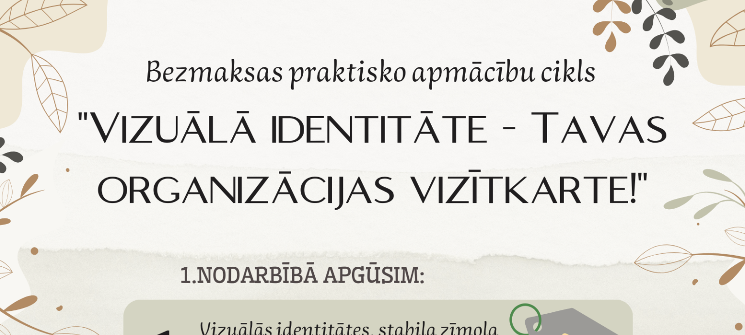 Iespēja organizācijām pieteikties bezmaksas apmācību ciklam “Vizuālā identitāte - Tavas organizācijas vizītkarte!”